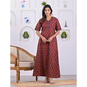 Camisón Casual Rojo de Algodón, Cómodo y Suave, de Popelina para Verano, con Botones y Cordón Ajustable, Personalizable, ODM, Pedido Mínimo 3 Piezas - Product Image 1