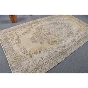 พรมสไตล์วินเทจผ้าขนแกะสีเบจแบบสแกนดิเนเวีย5.4 x 9.3ft ทำด้วยมือเป็นมิตรกับสิ่งแวดล้อมดีไซน์เย็บปะติดปะต่อกันทำจากยางสี่เหลี่ยมผืนผ้าห้องรับประทานอาหาร - Product Image 2