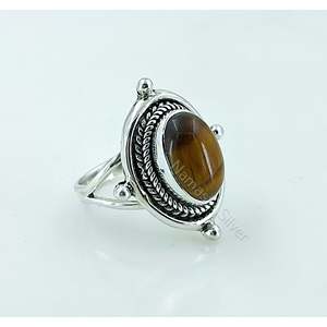 Anillo de Plata de Ley 925 Hecho a Mano con Ojo de Tigre, Estilo Bohemio, Anillo con Bisel Ovalado de Ojo de Tigre Natural, Regalo - Product Image 6