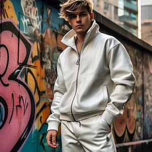 Veste baggy en cuir PU pour hommes Vestes en cuir zippées à col montant pour hommes Veste en cuir PU vintage pour hommes - Product Image 1