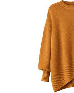 Customized Mustard Brown <b>Womens</b> <b>Oversized</b> Poncho Sweater Ribbed Crew Neck Batwing Sleeve Soft Knit Winter Pullover Fashion Top - Product Image 3