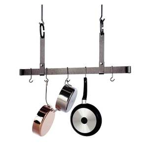 Support mural en acier pour casseroles, couvercles et ustensiles, avec crochets de suspension, organiseur de cuisine, fabriqué en Inde - Product Image 2