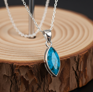 Cadena de Plata de Ley 925 hecha a mano, colgante con forma de gota de oro de 18 quilates, piedras de cristal curativas de turquesa Natural bohemio, regalo - Product Image 1