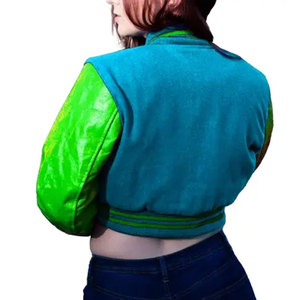 Chaqueta Universitaria Personalizada de Alta Calidad, Chaqueta de Béisbol Vintage con Mangas de Cuero para Mujer, Chaqueta Corta - Product Image 4