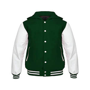 Veste universitaire respirante enduite, vert forêt, laine et blanc, unisexe, automne, col montant, logo frontal, baseball - Product Image 1