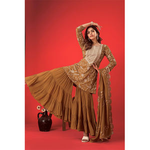 Léger Design moderne de luxe lourd Georgette manches longues vêtements de mariage indien Sharara Palazzo Dupatta ensemble pour les femmes - Product Image 1