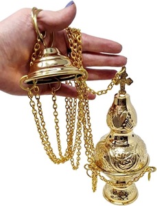Brass Gold Religious Incense Burner with Chain Customizable Design Durable & Natural Indian Incense Compatible - Product Image 4