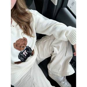 Pull à col rond pour femme, imprimé ours de dessin animé, fait main, grande taille, haut décontracté - Product Image 6