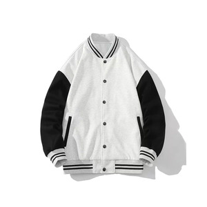 Chaqueta bomber de cuero de lana informal de invierno de talla grande para hombre, chaqueta de béisbol universitaria de chenilla personalizada con cuello vuelto negro para hombre - Product Image 3