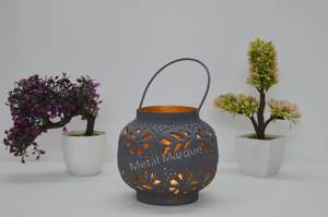 Premium Vantage Métal Gravure Découpe Gris Lanterne Suspendue Suspendue T-Light Votive Terrarium Marocain T-Light Votive Pour La Décoration - Product Image 2