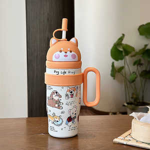 Vaso de Hielo con Diseño de Dibujos Animados Big Mac de 800 ml, con Asa y Pajita, Capacidad Personalizable, Botella/Taza de Agua de Cerámica y Plástico para Viajar - Product Image 4