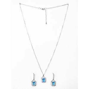 NOVAMART Fine Azul 925 Sterling <b>Silver</b> Pendant <b>Earring</b> <b>Chain</b> Set Emerald Cut Diamond Shape for Party Jewelry Wholesale Export - Product Image 3
