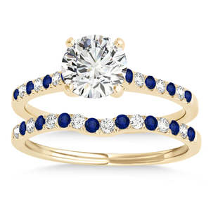 Diamond Blue Sapphire Single Row <b>Bridal</b> <b>Set</b> 18K Yellow Gold (0.22ct) Platinum <b>Jewelry</b> Rose Gold Gold for Wedding Party Gift - Product Image 1