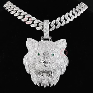 Colgante de Tigre Blanco en Plata de Ley 925, Chapado en Oro de 24K y Rodio, con Moissanita Natural VVS, Joyería Fina Estilo Hip-Hop - Product Image 1