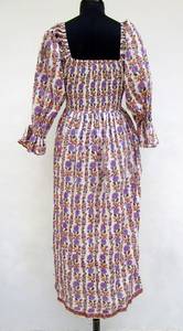 Vêtements décontractés pour femmes longue robe Maxi coton indien bloc à la main imprimé grande taille vêtements d'été avec décoration de bouton - Product Image 4