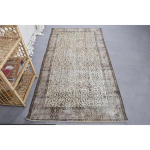 Alfombra turca Vintage de área grande, Beige, marrón, clásico, rectangular, diseño de retazos, látex de lana para dormitorio, pasillo, 3,7x7,1 pies - Product Image 1