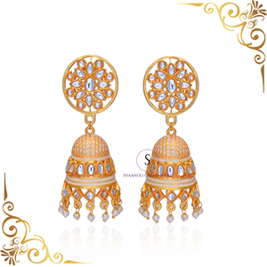 Boucles d'oreilles traditionnelles Meenakari en laiton Kundan Long Jhumki pour femmes boucles d'oreilles Jhumka en émail pour femmes et filles boucles d'oreilles de créateur - Product Image 4