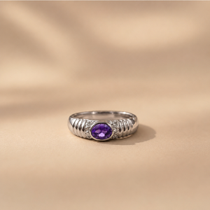 Vintage Amethyst Crest <b>Ring</b> Rhodium Plated Invisible Bezel Set Gold Accents <b>Wedding</b> Jewelry - Product Image 2