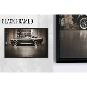 ภาพพิมพ์บนผ้าใบฟอร์ดมัสแตง:ภาพพิมพ์รถยนต์อเมริกันคลาสสิก ดีไซน์กระจกนิรภัย ผ้าใบกรอบสีดำ 1P - Product Image 1