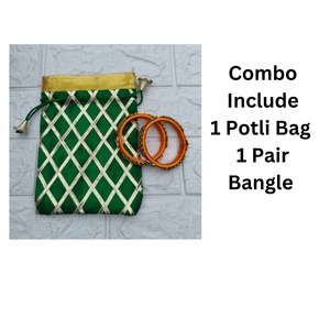Conjunto de Bolso Potli y Pulseras Indias para Bodas, Recuerdos para Mujeres, Sangeet, Haldi, Mehndi, Ganey, Ganaas, Año Nuevo, Diwali - Product Image 2