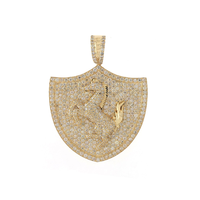 Pendentif Bouclier de Cheval Tendance Style Hip Hop en Diamant de Laboratoire VVS, Argent Sterling 925 Glacé, 8-9 carats, Certifié IGI, Idéal pour les Soirées