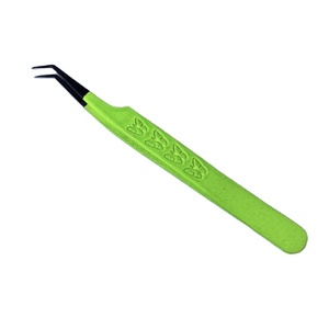 Pinzas de color verde neón de acero inoxidable, aplicador de extensión inclinada, venta completa personalizada - Product Image 1