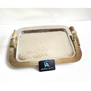 Bandejas de Servicio de Decoración para el Hogar de Lujo, Bandeja de Servicio de Desayuno de Metal Plateado Pulido Espejo para Decoración de Habitaciones, Bandeja de Servicio de Acero para Hotel - Product Image 1