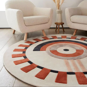 Tapis moderne rectangulaire de 1,5 m en laine pure tuftée à la main, couleur unie, noir, écologique, antidérapant, à poils moyens épais, avec support en coton - Product Image 1