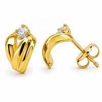 JJBRAVO Pendientes Geométricos de Oro Sólido de 14k con Circonitas Cúbicas Engastadas, Joyería Fina Elegante y Romántica para Mujer, Regalo para Bodas y Fiestas, OEM