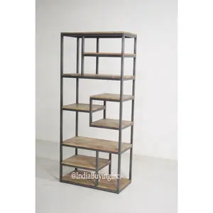 Iron Frame and Solid Mango Wood Bookshelf Wooden Shelves Bookcase for Home Office School Library at Wholesale Price in India