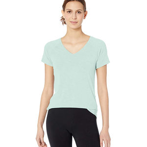 Camiseta deportiva de verano para mujer, talla XL, transpirable, ajustada, informal, de lona, ecológica, con cuello en V, gasa teñida lisa - Product Image 4