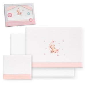 Juego de Sábanas para Cuna de Bebé Oso-Luna de 3 Piezas en Franela Estilo Princesa con Técnicas de Tejido y Patrón de Personajes - Product Image 1