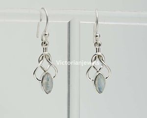 Boucles d'oreilles en argent sterling 925 massif, pierre de naissance du mois de juin, pierre de lune arc-en-ciel avec sertissage en bélière, forme marquise - Product Image 3