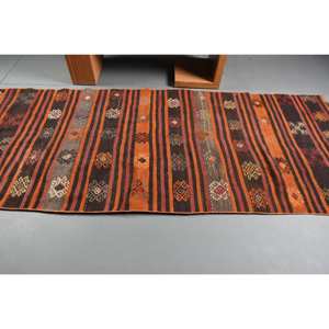 Nueva alfombra Kilim Rectangular de 9x12 en marrón naranja tejido plano estilo Tabriz con patrón de retazos Material de lana viscosa respaldo de látex - Product Image 3