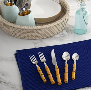 Ensemble de couverts en acier inoxydable de style japonais pour hôtels et restaurants avec poignées en bambou Argenterie écologique pour mariages - Product Image 5