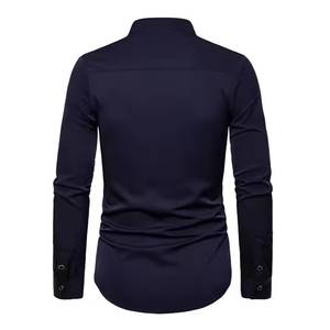 Nueva camisa de manga larga de otoño para hombre, Camisa ajustada con cuello Mandarín de Color sólido, ropa de calle para hombre, cuello Mandarín de la mejor calidad - Product Image 4