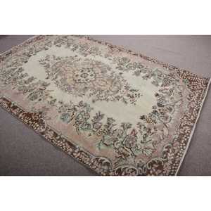 Vintage Large Rug, 5,5x8,7 ft Turkish Rug, <b>Brown</b> <b>Wool</b> Rug - Product Image 4