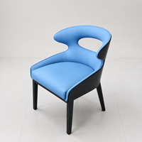 Chaise de restaurant en cuir bleu pour café, chaise de restauration rapide de luxe en stock, prête à être expédiée