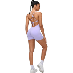 Mono de mujer lavanda con tirantes finos, cintura alta, color liso, transpirable, elástico, estilo básico, para primavera y verano - Product Image 6