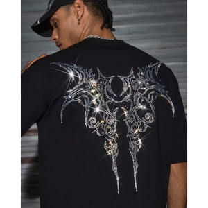 Camisetas al por mayor personalizadas para hombre, de algodón grueso, con estampado vintage, lavado ácido, con pedrería y diamantes de imitación, estilo boxy y corte cropped. - Product Image 5