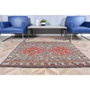 Vintage Turkish Rug, Accent 3.6x5 ft (111x152 cm) Rug, <b>Red</b> Bordered <b>Wool</b> Rug - Product Image 3