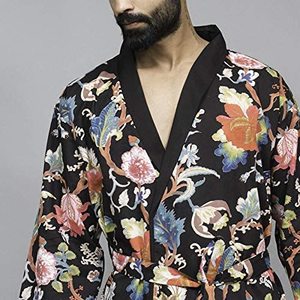 Albornoces unisex cómodos hechos a mano perfectos en algodón con cuello en V impreso ligero largo Albornoz ropa de dormir para hombres y mujeres conjunto - Product Image 3