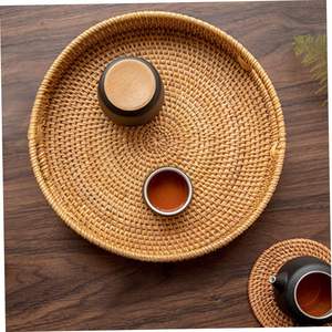 Bandeja de servicio de ratán redonda de alta calidad, asas de bambú, cesta de almacenamiento decorativa tejida, Color personalizado, uso en el hogar, Hotel, restaurante - Product Image 2