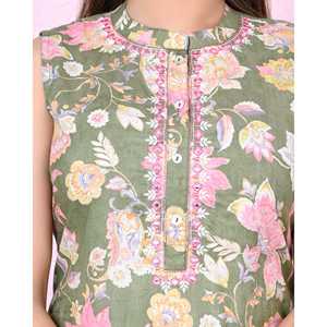 Vestido verde de mujer con cuello redondo, estilo kurta, transpirable, elegante, informal, para oficina, tallas XS a XL, largo hasta el suelo/hasta la rodilla - Product Image 6