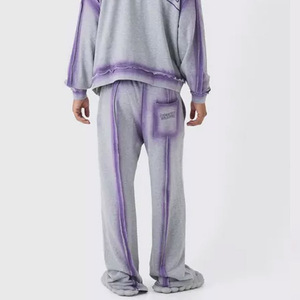 Chándal de algodón 100% de talla grande para adultos, transpirable, sostenible, para fitness, temporada de otoño, conjuntos de tela lavada estampada XL sólida - Product Image 6
