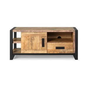 Moderno Industrial y vintage Hierro metal y Mango madera Sala de estar Entretenimiento LED Mueble de TV - Product Image 2