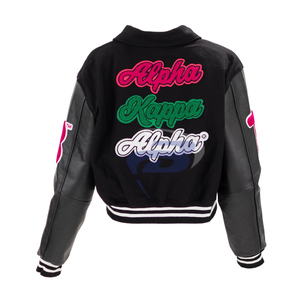 อัลฟ่า |   คาปา |   เสื้อแจ็คเก็ตอัลฟ่า โซโรริตี้ สีดำ-เทา ปักโลโก้ ระบายอากาศ กันลม แบบสั่งทำพิเศษ เสื้อผ้าสำหรับชมรม AKA - Product Image 2