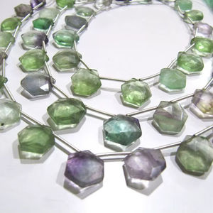 Cuentas de Briolette facetadas con forma de hexágono multicolor de fluorita natural Tamaño 11-12mm Hebra 10 pulgadas de largo JOYA EMINENTE de alta calidad - Product Image 1