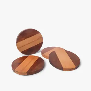 White Stripe Solid Wooden Drink Coasters with Non-Slip Design | <b>Table</b> <b>Protectors</b> for Home & Office | OEM Bulk Wholesale Exporter - Product Image 1