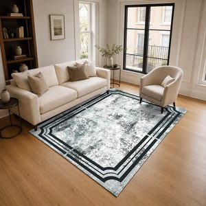 Tapis de salon en chenille gris argenté contemporain abstrait imprimé numériquement, lavable en machine, antidérapant, vente en gros RUGS DEPOT LXDP-1029 - Product Image 2